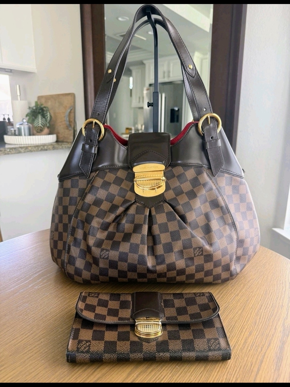 Louis Vuitton Damier Sistina GM Shoulder Bag with Matching Wallet